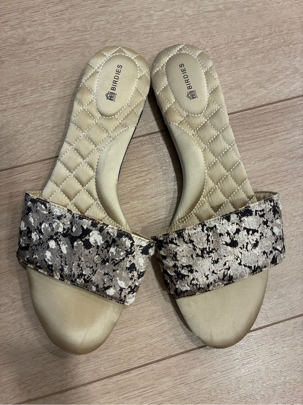 Birdies Women’s Sparrow Sandal Black Silver Slip On Slipper Size 9.5